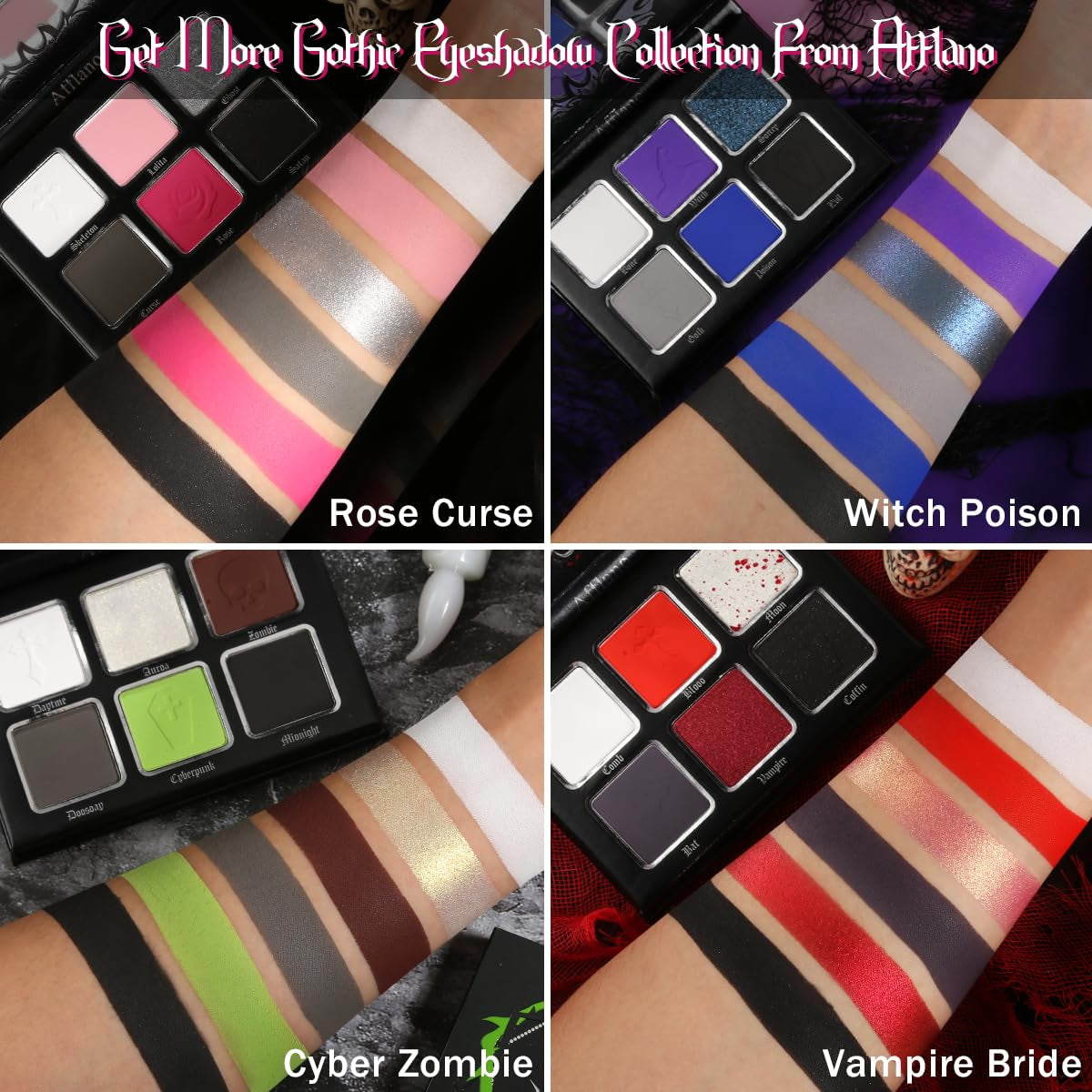 Goth Eyeshadow Palette Purple Blue, Multichrome Chrome Blue Purple Matte Black White Grey Dark Eye Shade, Gothic Halloween Makeup Eye Shadow Pallet for Joker Clown Cosplay SFX Makeup Costume
