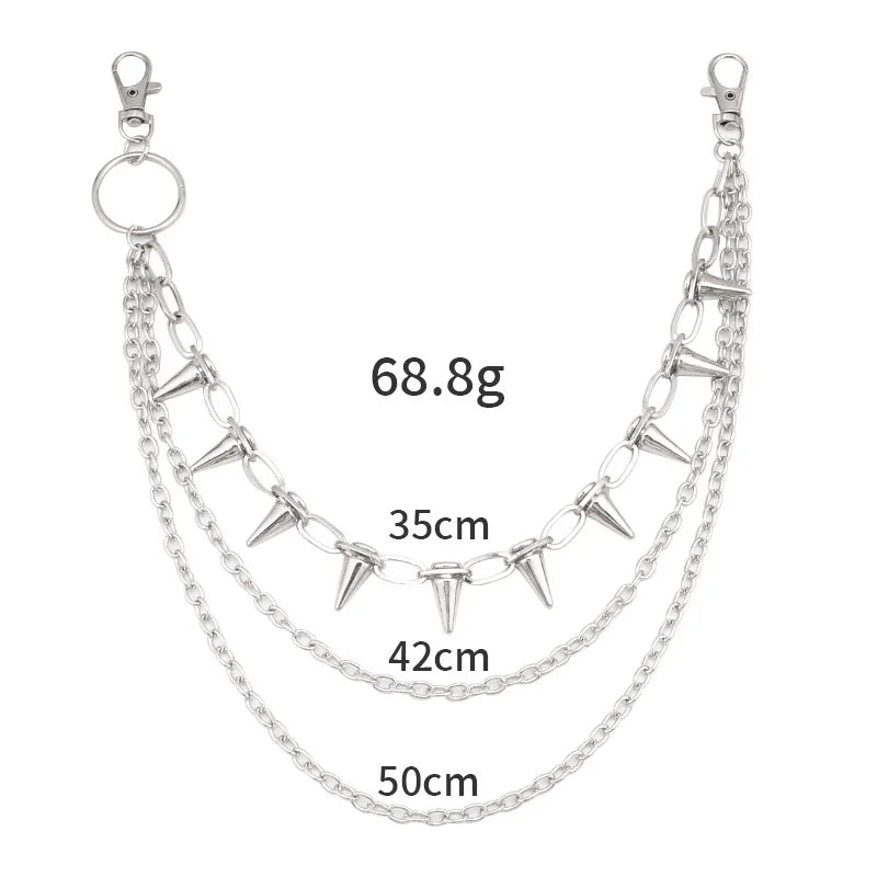 Fashion Hip-Hop Punk Metal Rivets Pants Chain Multi-Layer Waist Chain Dress up Pants Hundred with Jewelry Emo Accessories Gifts