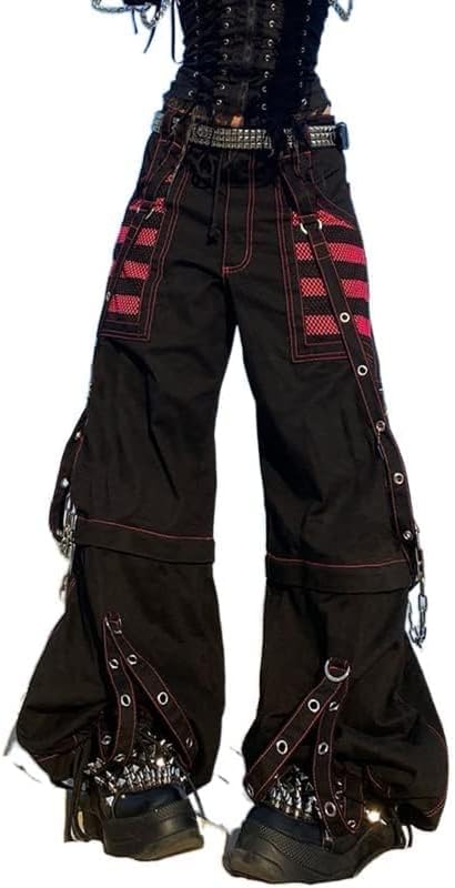 Women Y2K Pants Goth Punk Emo Baggy Bell Bottom Jeans Y2K Wide Leg Harajuku Grunge Pants Hip Hop Clothes