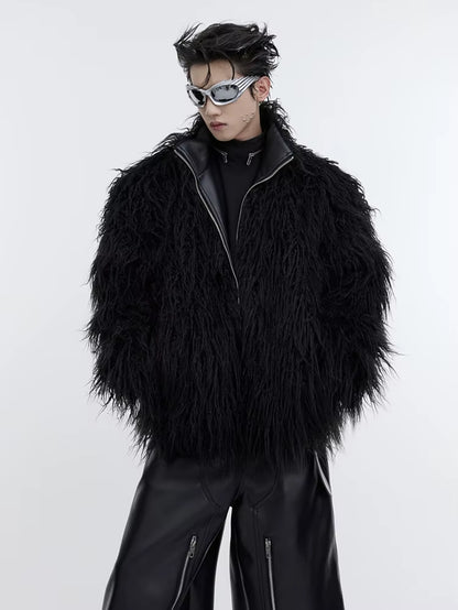 Winter Short White Thick Warm Shaggy Hairy Soft Faux Mongolian Fur Coat Men High Quality Luxury Fluffy Jacket 2023