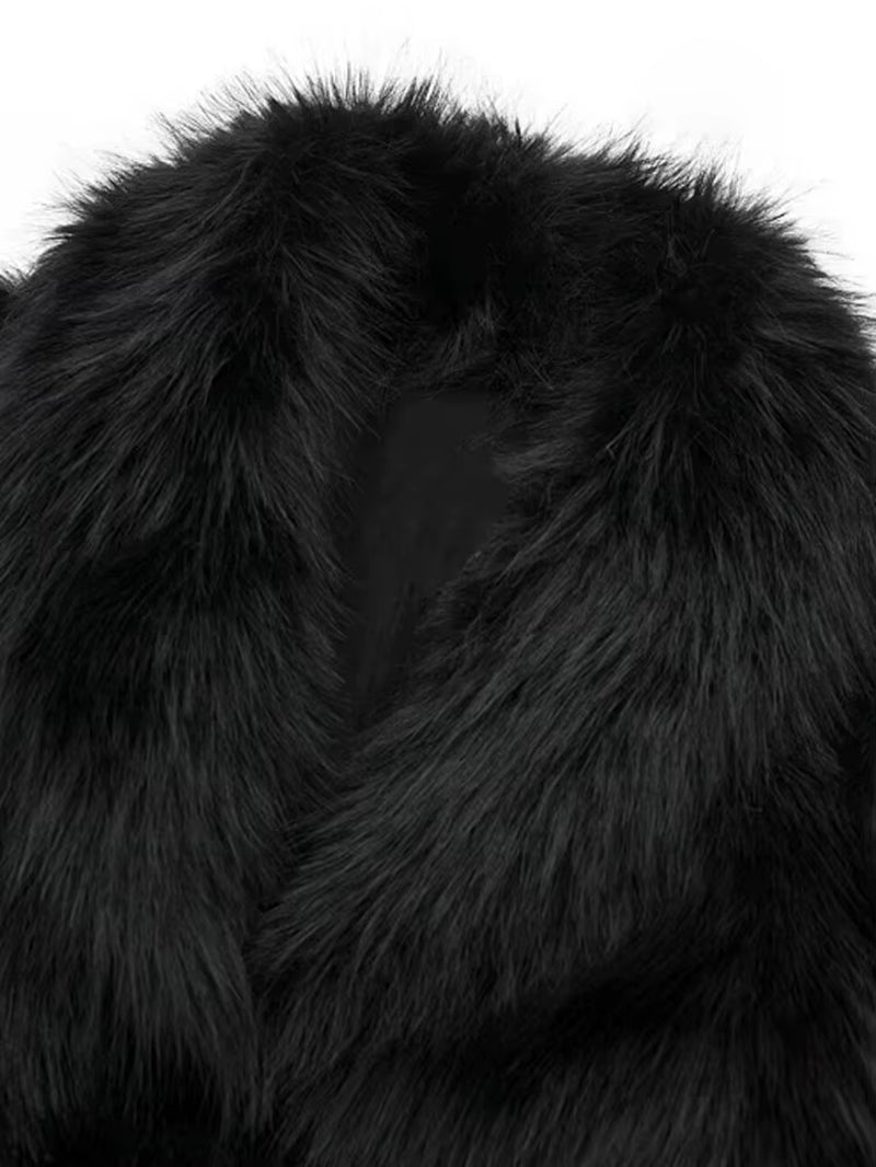 Black Faux Fur Cropped Jacket – Dark Elegance Edition