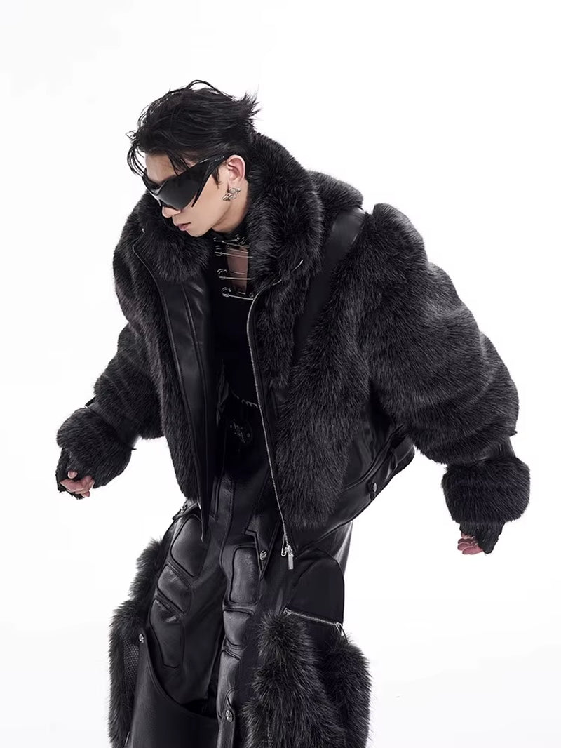 Men’s Luxury Faux Fur Patchwork Coat 2025 🖤🔥