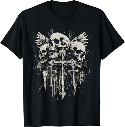 “Skull & Cross Gothic Tee 🕸️ Y2K Emo Grunge Vibes”