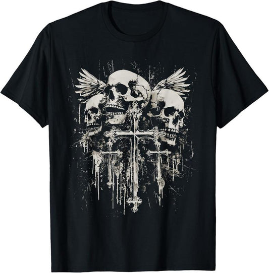 “Skull & Cross Gothic Tee 🕸️ Y2K Emo Grunge Vibes”