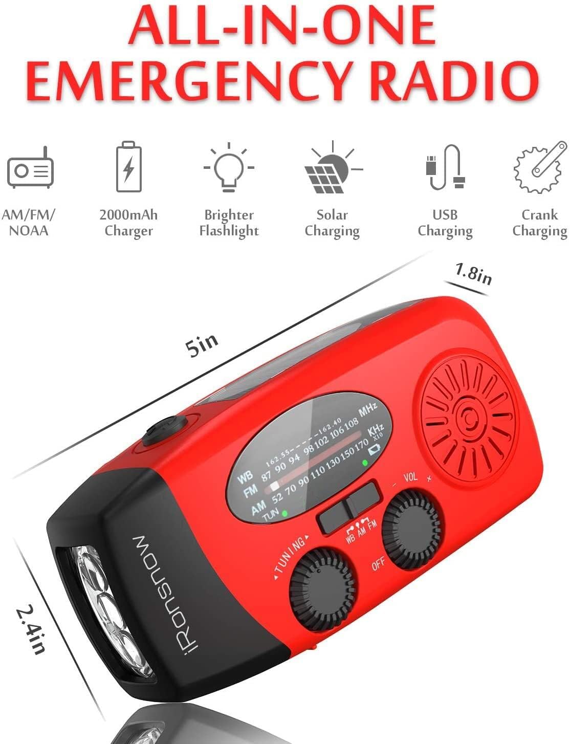Stay Prepared with the Ultimate Solar Hand Crank Emergency Radio - Portable NOAA AM/FM Weather Radio with SOS Alarm and LED Flashlight, Plus 2000mAh Phone Charger in Eye-Catching Red