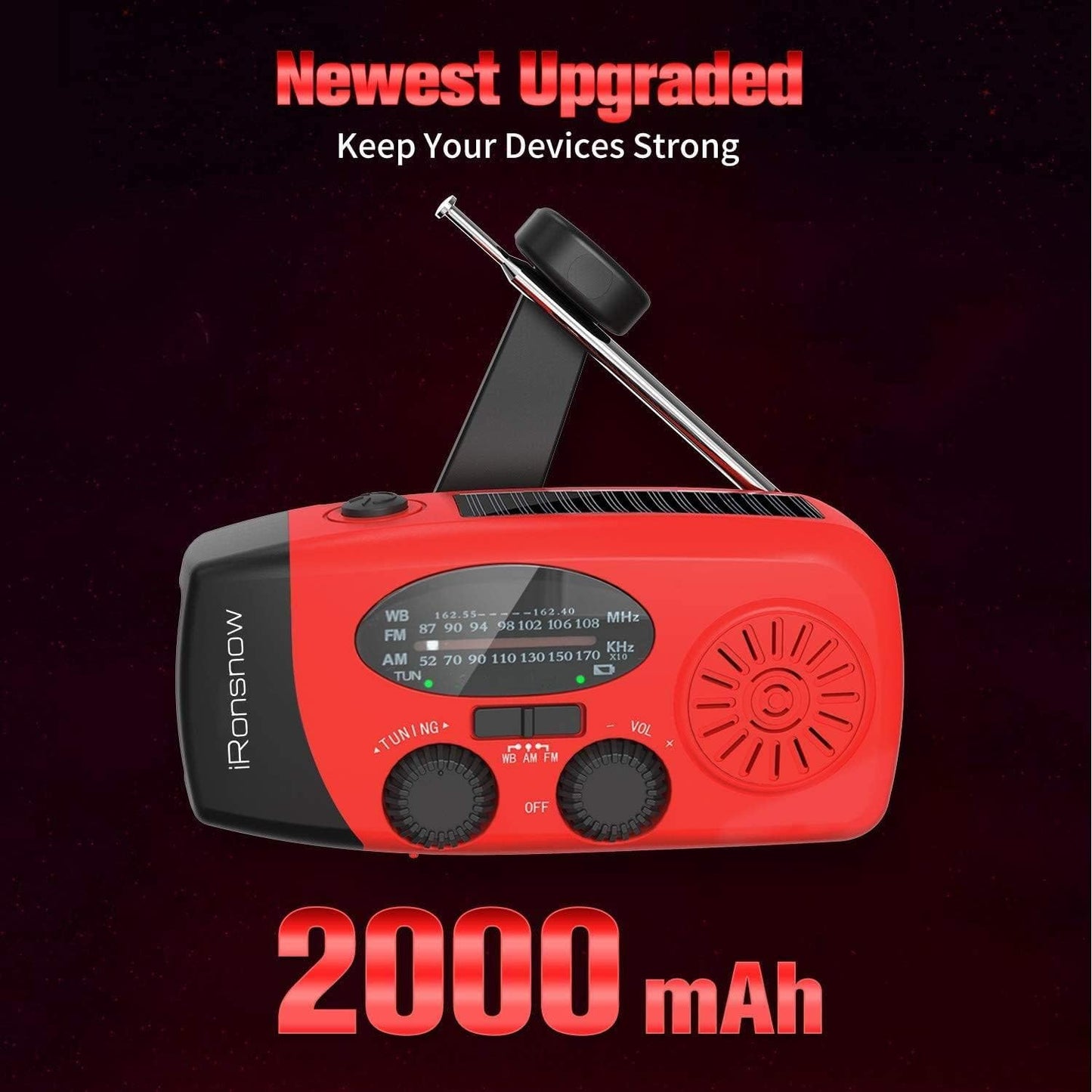 Stay Prepared with the Ultimate Solar Hand Crank Emergency Radio - Portable NOAA AM/FM Weather Radio with SOS Alarm and LED Flashlight, Plus 2000mAh Phone Charger in Eye-Catching Red