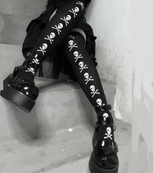 Skull Gothic Dark Long Sexy Stockings Harajuku Emo Alternative Lolita Socks Lingerie Skin Thigh High Garters Hosiery Stockings