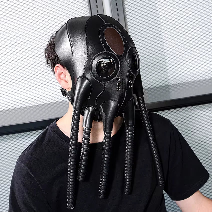 Xenomorph Steampunk Leather Mask – Alien Tentacle Monster Cosplay | Gothic Halloween Masquerade