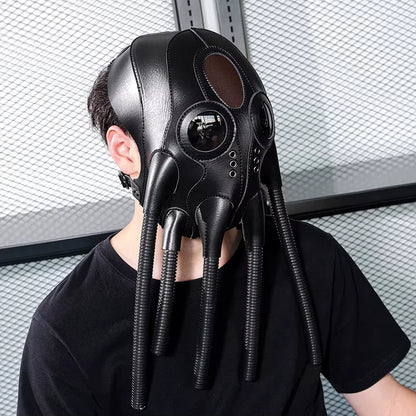 Xenomorph Steampunk Leather Mask – Alien Tentacle Monster Cosplay | Gothic Halloween Masquerade