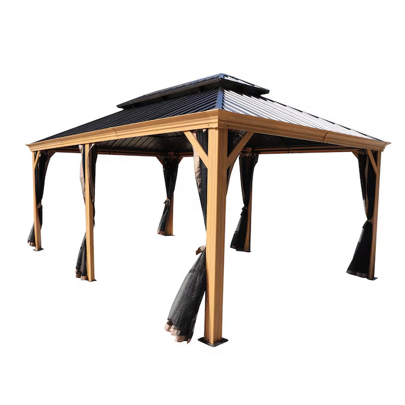 Transform Your Outdoor Space with the Elegant 12-Ft x 16-Ft Brown Hardtop Gazebo – Complete with Screen for Ultimate Comfort