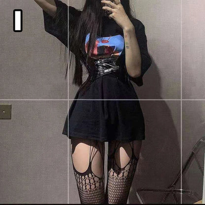 Gothic Dark Long Sexy Fishnet Stockings Women Harajuku Emo Alternative Mesh Tights Lingerie Skin Thigh High Garters Hosiery