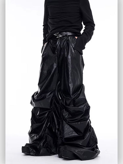 Men’s Black PU Leather Stacked Pants – Luxury Streetwear 2025 🖤