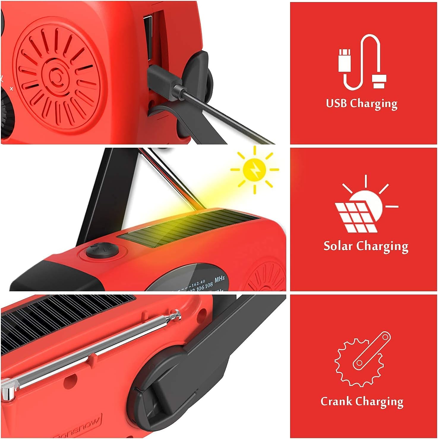 Stay Prepared with the Ultimate Solar Hand Crank Emergency Radio - Portable NOAA AM/FM Weather Radio with SOS Alarm and LED Flashlight, Plus 2000mAh Phone Charger in Eye-Catching Red