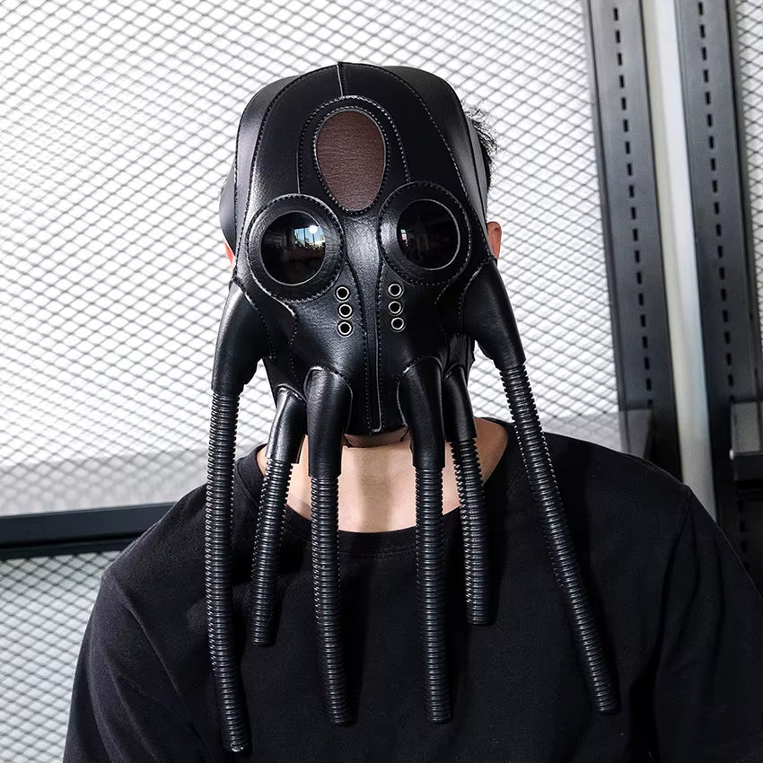 Xenomorph Steampunk Leather Mask – Alien Tentacle Monster Cosplay | Gothic Halloween Masquerade