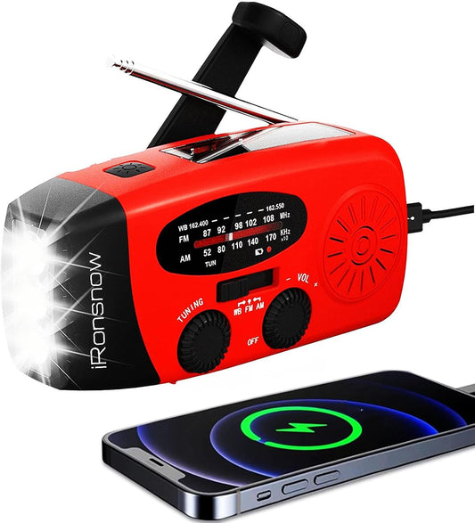 Stay Prepared with the Ultimate Solar Hand Crank Emergency Radio - Portable NOAA AM/FM Weather Radio with SOS Alarm and LED Flashlight, Plus 2000mAh Phone Charger in Eye-Catching Red