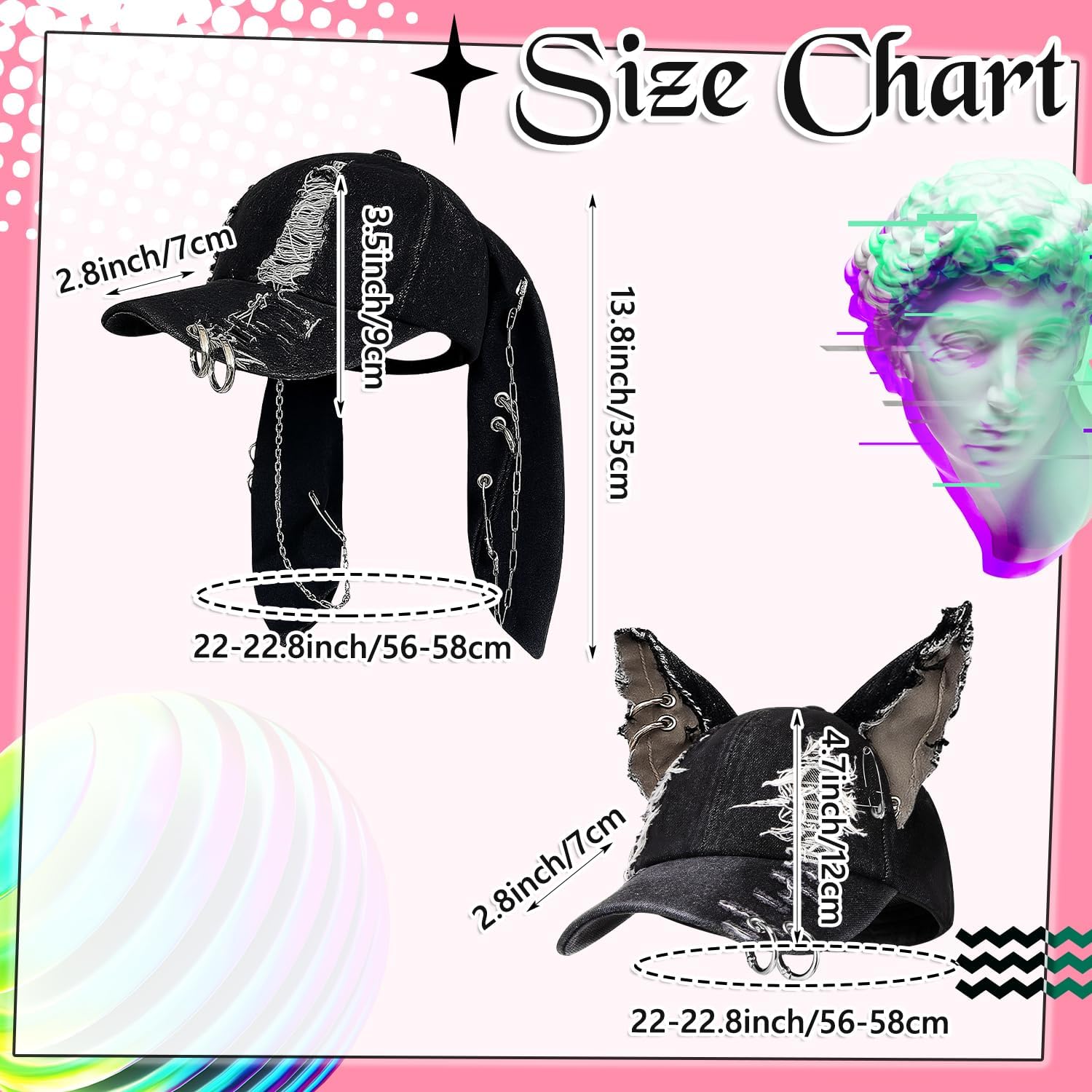 Distressed Gothic Ear Hat with Chains 🧢🖤