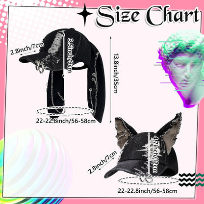 Distressed Gothic Ear Hat with Chains 🧢🖤