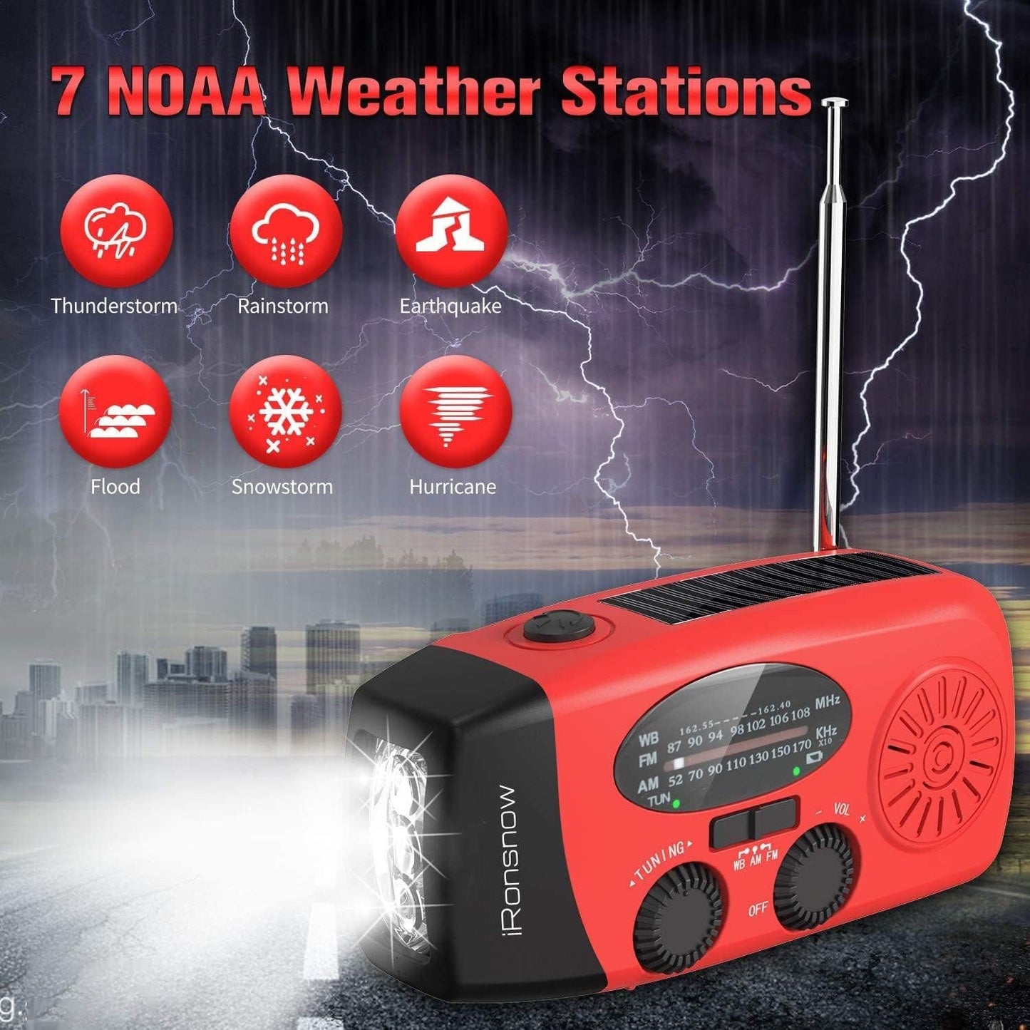 Stay Prepared with the Ultimate Solar Hand Crank Emergency Radio - Portable NOAA AM/FM Weather Radio with SOS Alarm and LED Flashlight, Plus 2000mAh Phone Charger in Eye-Catching Red