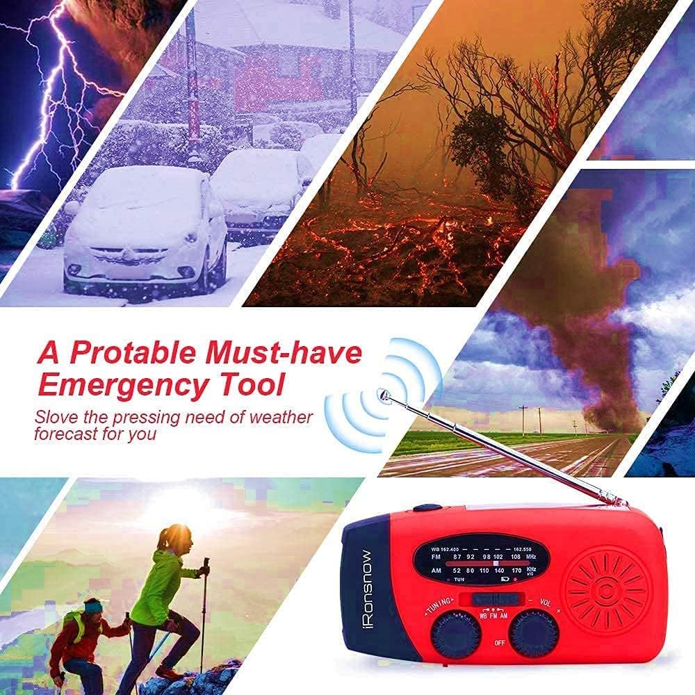 Stay Prepared with the Ultimate Solar Hand Crank Emergency Radio - Portable NOAA AM/FM Weather Radio with SOS Alarm and LED Flashlight, Plus 2000mAh Phone Charger in Eye-Catching Red