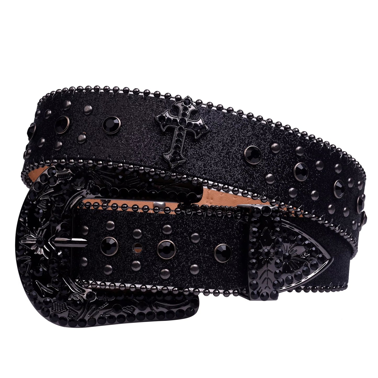 Dark Western™ – Rhinestone Diamond Leather Belt | Glam & Edge for Street Jeans
