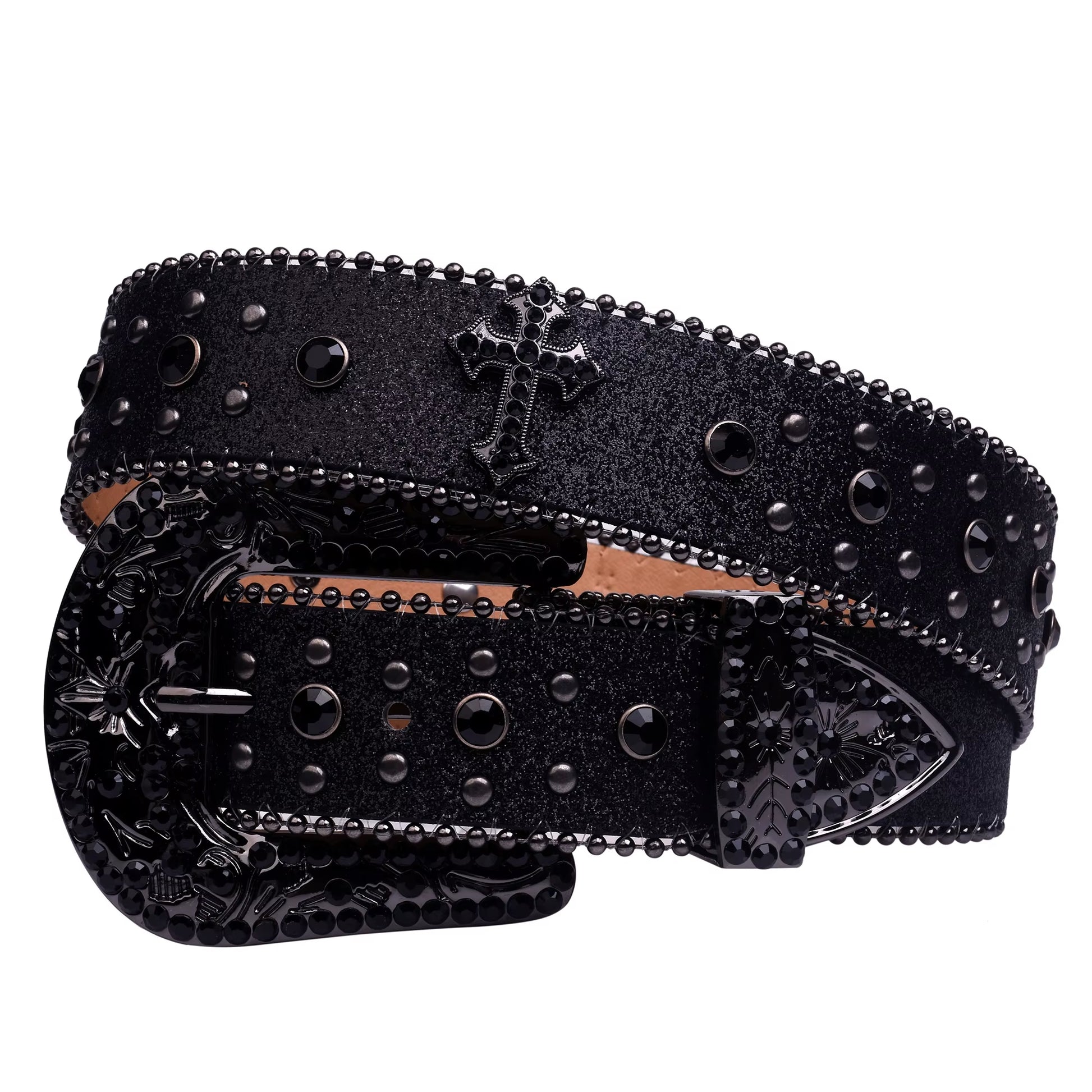 Dark Western™ – Rhinestone Diamond Leather Belt | Glam & Edge for Street Jeans