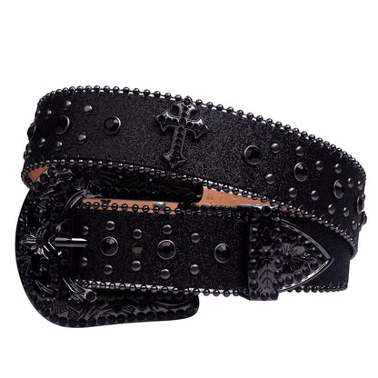 Dark Western™ – Rhinestone Diamond Leather Belt | Glam & Edge for Street Jeans