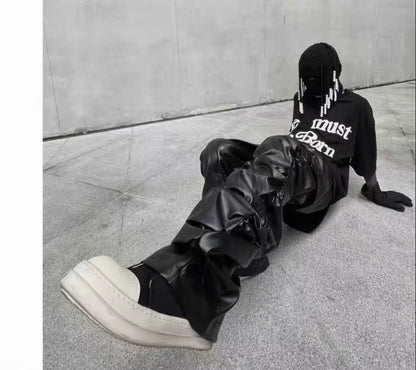 Elevate Your Style with Bold PU Leather Hip-Hop Pants - Loose Harajuku Fit for Ultimate Comfort