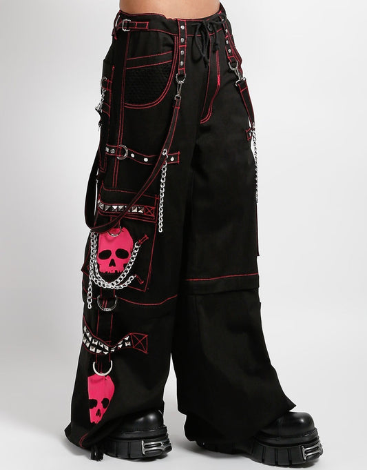 Gothic Skull Pants Black Pink – Zip-Off, Chains, D-Rings, Unisex Fit