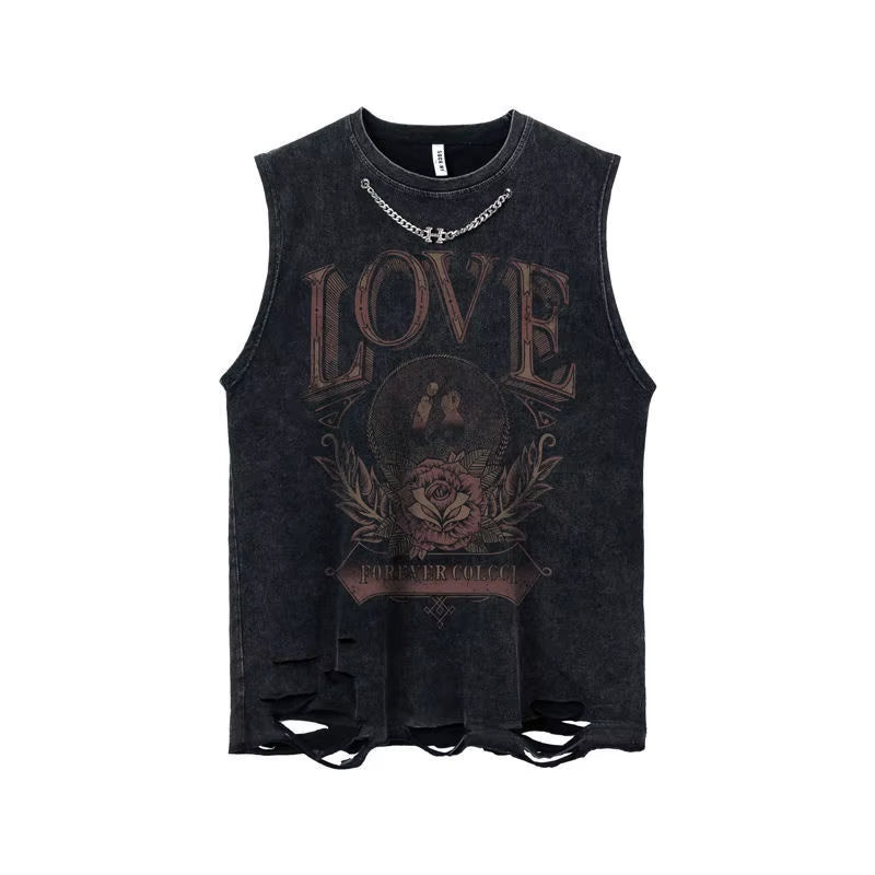 Gothic Emo Vintage Sleeveless Tank Top Y2K American Gothic Graphic Alphabet Printed Vest Hip-Hop Streetwear T-Shirt Men Women