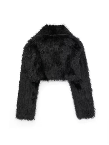 Black Faux Fur Cropped Jacket – Dark Elegance Edition