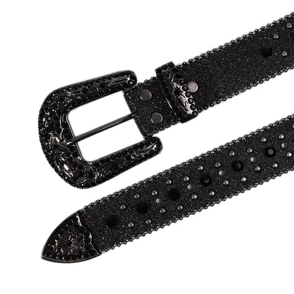 Dark Western™ – Rhinestone Diamond Leather Belt | Glam & Edge for Street Jeans