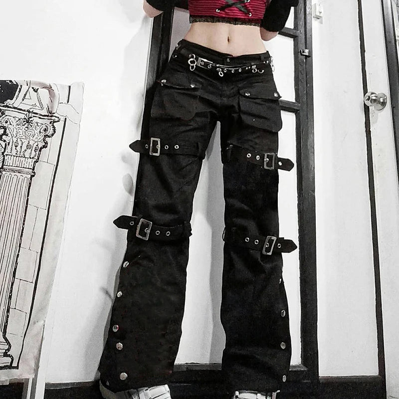 Gothic Emo Alt Cargo Pants Techwear Hippie Baggy Jeans Mom Goth Punk Black Denim Trousers Cyber Y2K Pants Academic Dark Clothes