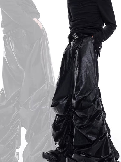 Men’s Black PU Leather Stacked Pants – Luxury Streetwear 2025 🖤