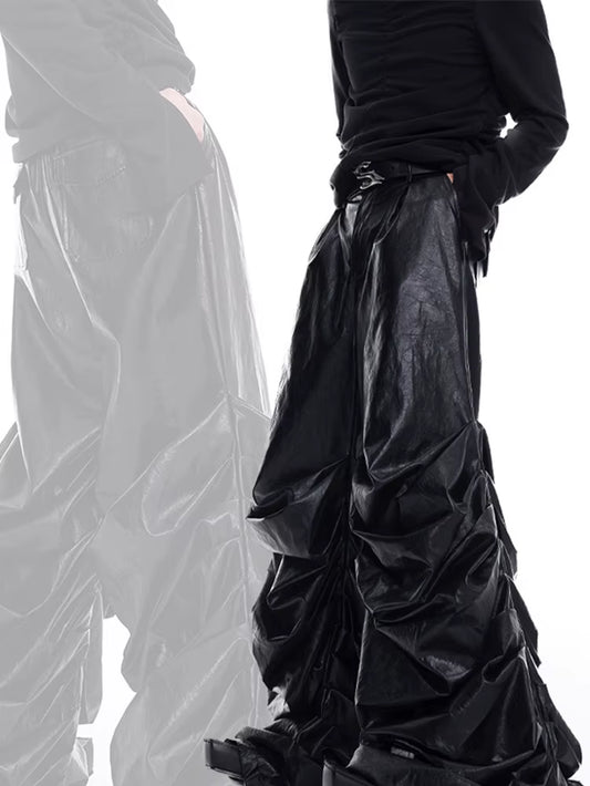 Men’s Black PU Leather Stacked Pants – Luxury Streetwear 2025 🖤