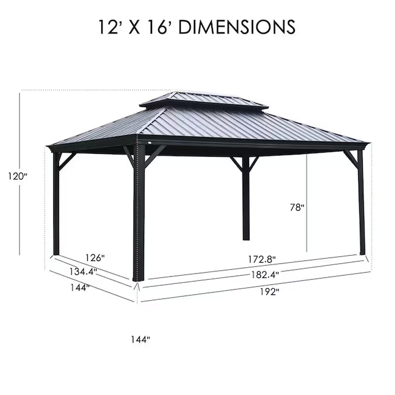 Transform Your Outdoor Space with the Elegant 12-Ft x 16-Ft Brown Hardtop Gazebo – Complete with Screen for Ultimate Comfort