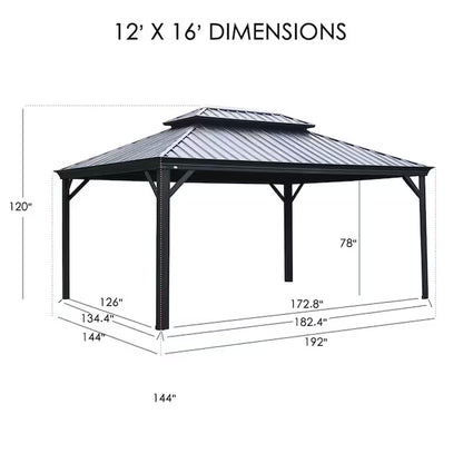 Transform Your Outdoor Space with the Elegant 12-Ft x 16-Ft Brown Hardtop Gazebo – Complete with Screen for Ultimate Comfort