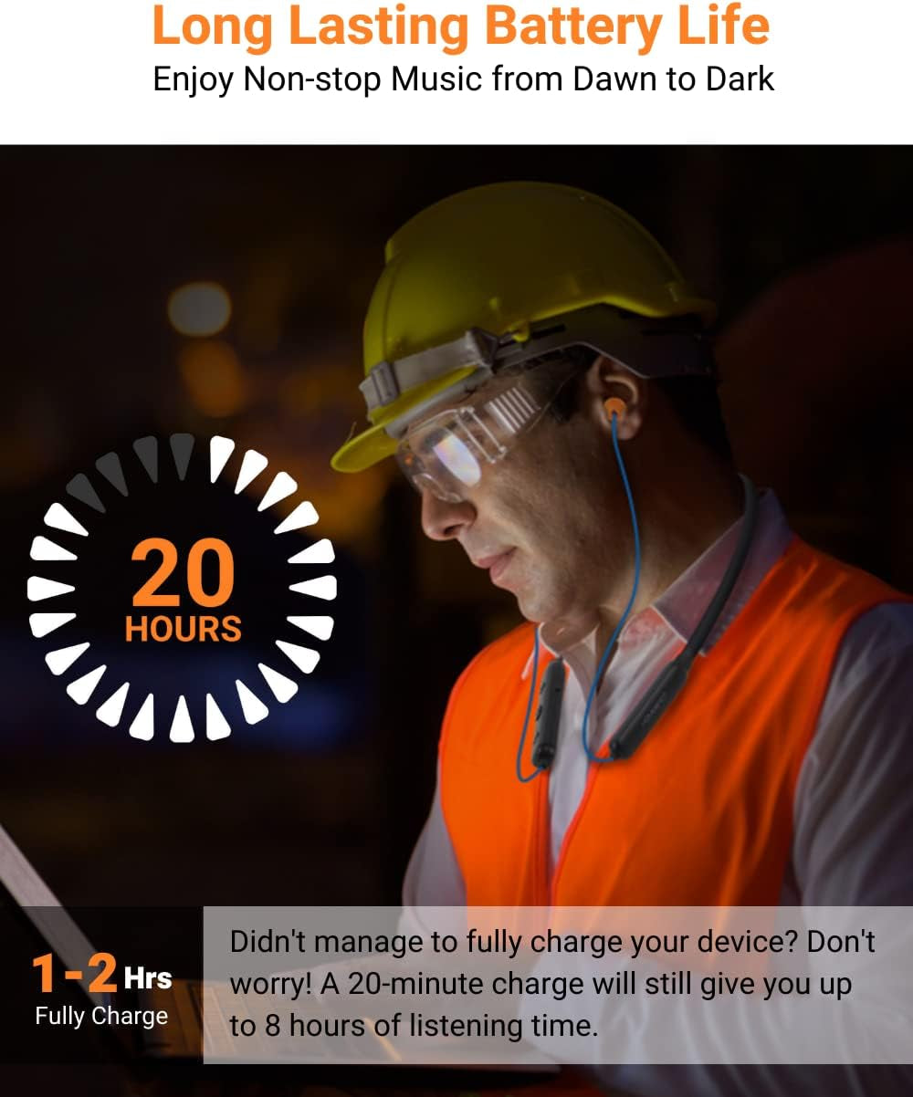 27dB Noise-Reduction Bluetooth Work Earbuds – Neckband Pro