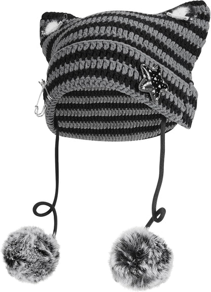 Cat Ear Y2K Beanie 🖤⭐
