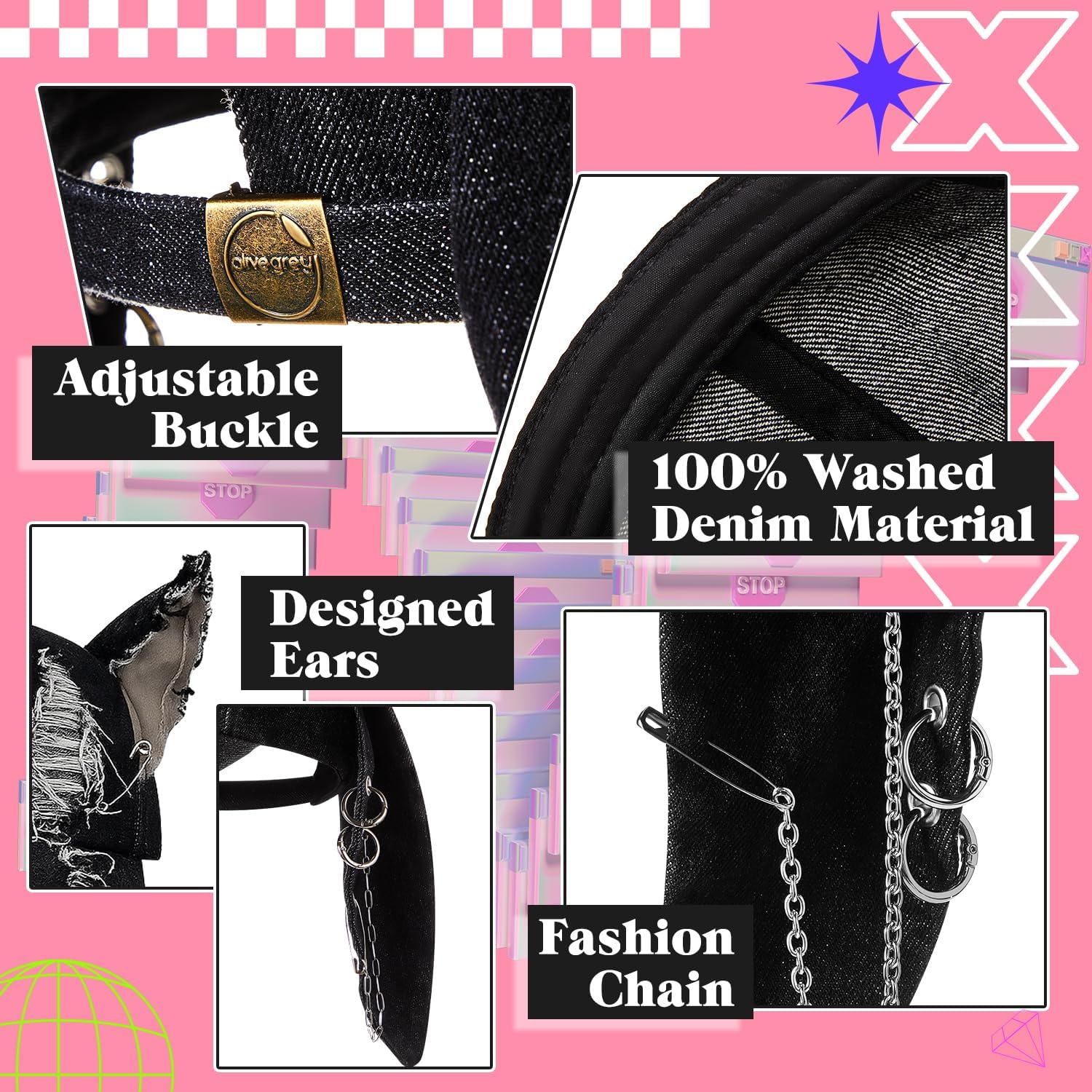 Distressed Gothic Ear Hat with Chains 🧢🖤