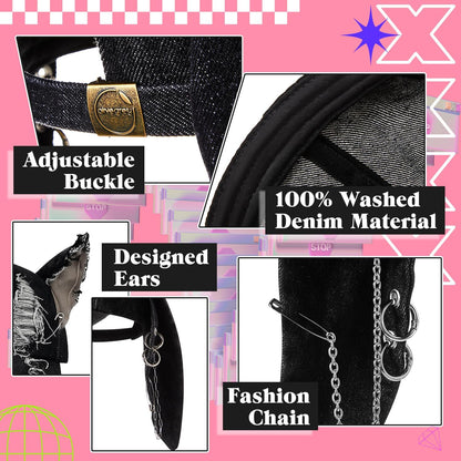 Distressed Gothic Ear Hat with Chains 🧢🖤