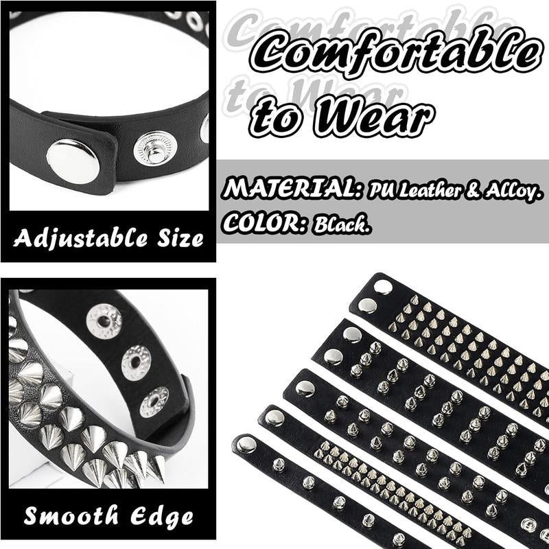 “Dark Punk Bracelet Set 🖤 6-Piece Spiked Leather Cuffs”