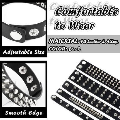 “Dark Punk Bracelet Set 🖤 6-Piece Spiked Leather Cuffs”