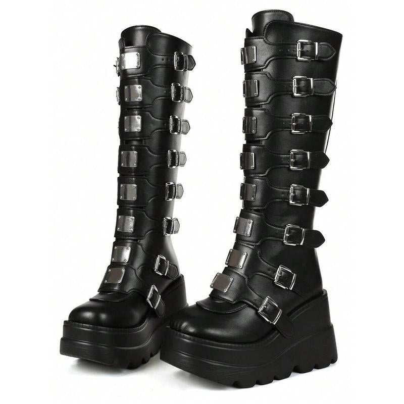 “Gothic Combat Boots 🖤 Chunky Platform Punk Heels for Women”
