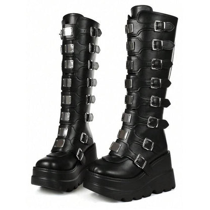 “Gothic Combat Boots 🖤 Chunky Platform Punk Heels for Women”
