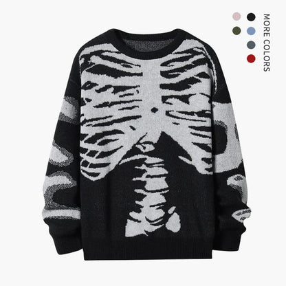 Emo Skeleton Sweater 🖤 Oversized Gothic Knitwear”