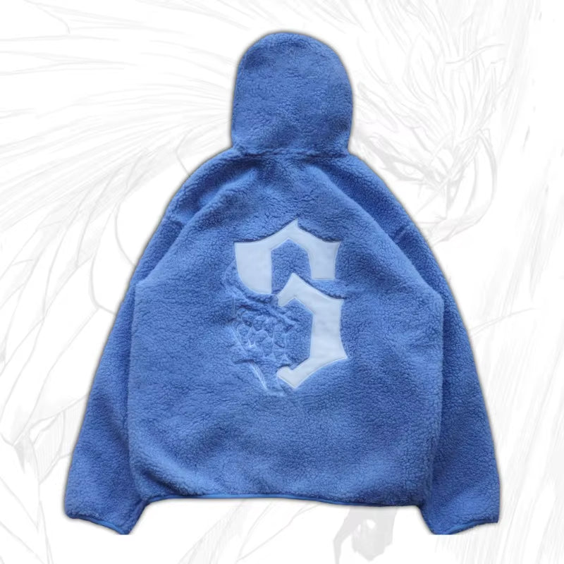 Y2K Emo Harajuku Men Zip Sweater American Style High Street Texture Sweatshirt Oversized Gothic Men Women Solid Color Retro Tops