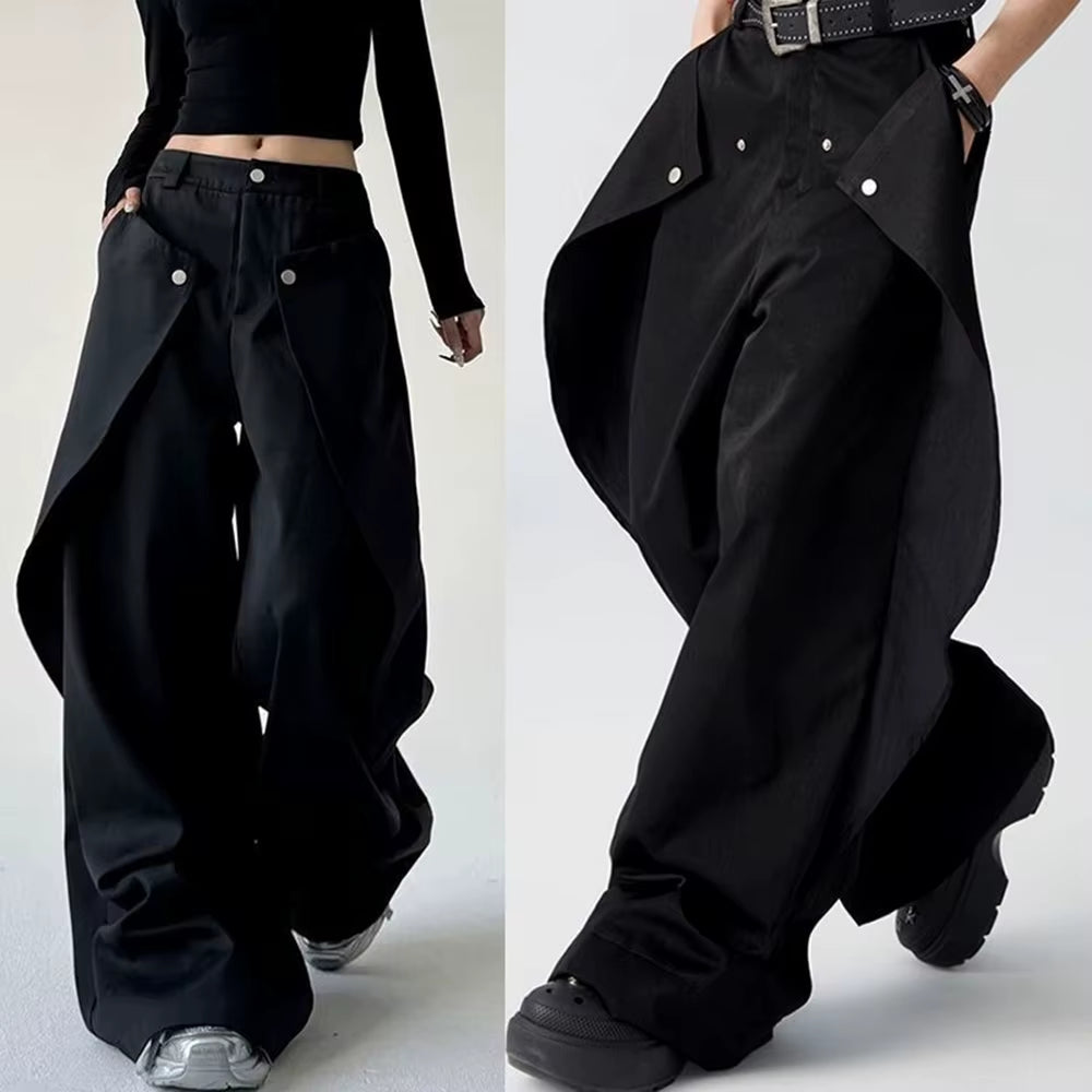 Unisex Double-Layer Wide-Leg Pants — Grunge & Old Money Streetwear 2025