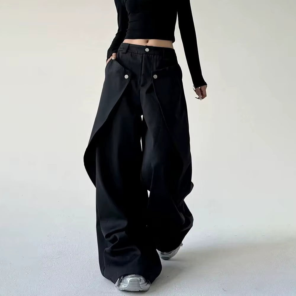 Unisex Double-Layer Wide-Leg Pants — Grunge & Old Money Streetwear 2025