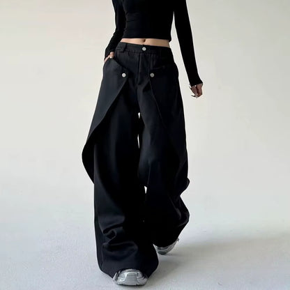Unisex Double-Layer Wide-Leg Pants — Grunge & Old Money Streetwear 2025
