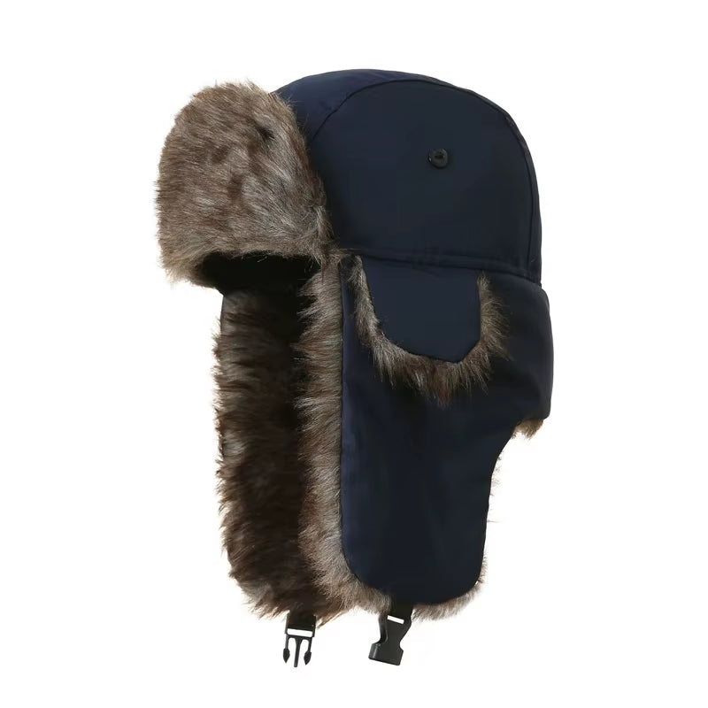 “Dark Fur Ushanka Hat 🖤 Military Pilot Style | Windproof Winter Cap”
